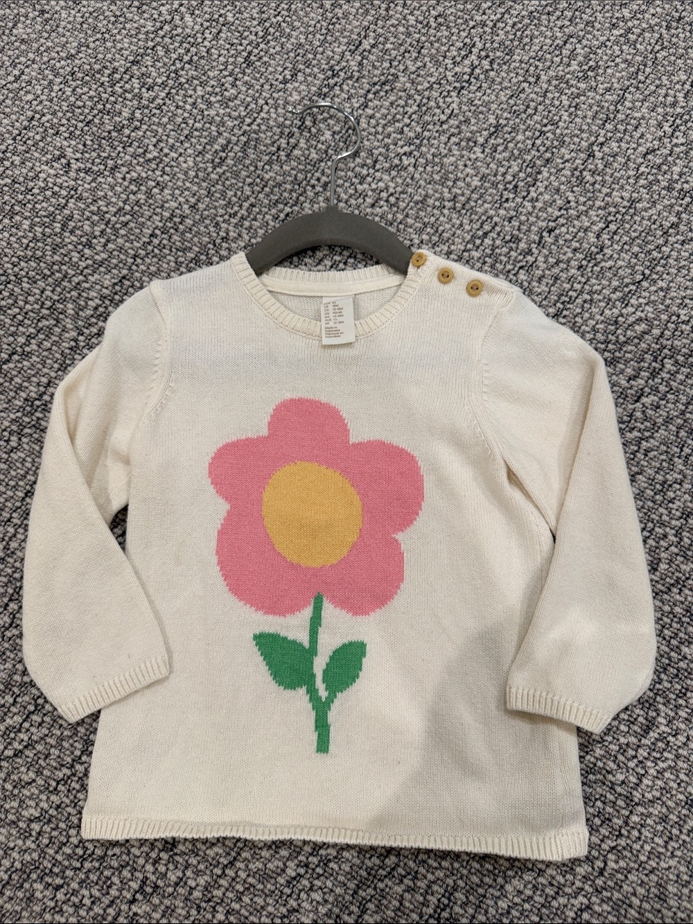 H&M Cream Sweater with Pink Flower Motif